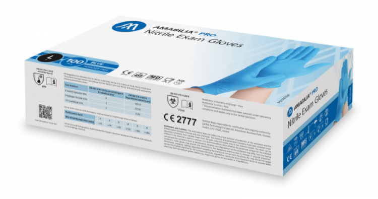 Amabilia Pro Nitrile Exam Glove Blue Large 100 pcs - 10 fp/kart i gruppen Säkerhet och skydd / Skyddsutrustning / Engångshandskar hos VISAB i Skandinavien AB (PGL101024)