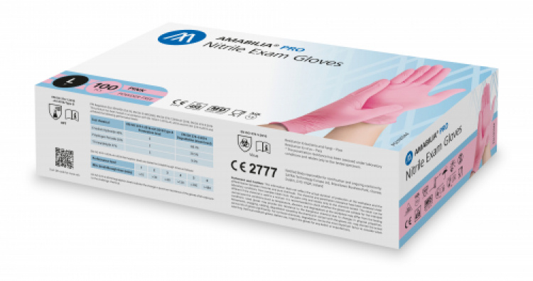 Amabilia Pro Nitrile Exam Glove Pink Large 100 pcs - 10 fp/kart i gruppen S�kerhet och skydd / Skyddsutrustning / Eng�ngshandskar hos VISAB i Skandinavien AB (PGL101044)